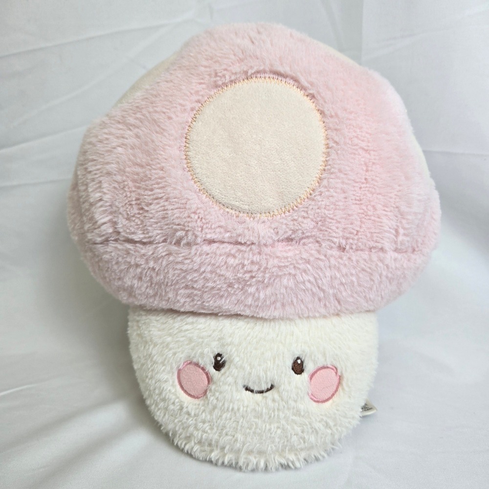 Pink Sky Weighted Mushroom Plush Pastel Pink White Kawai Cottagecore 10.5"